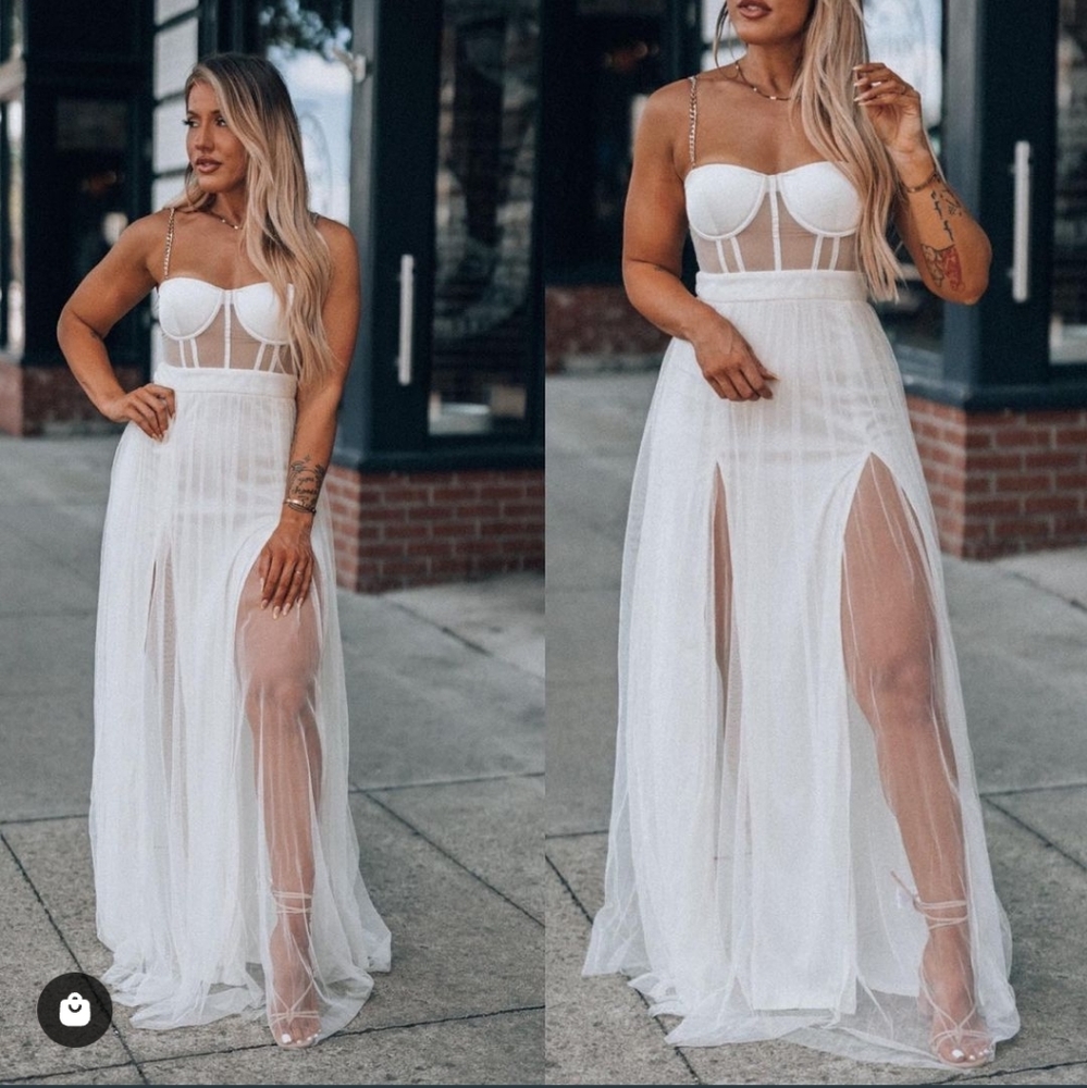 Long white sheer dress